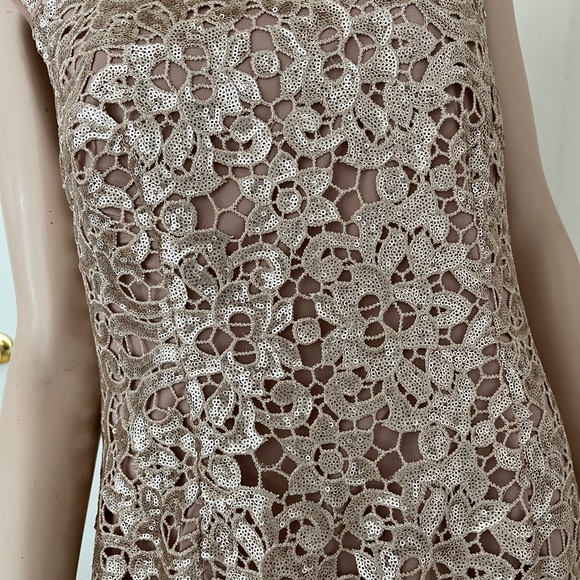Aidan Mattox Rose Gold Mini Sequin Lace Mesh Cocktail Party Evening Dress 12 - Picture 3 of 16